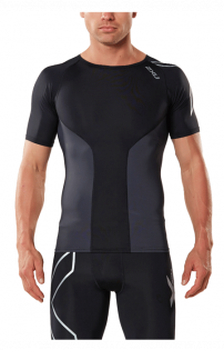 Компрессионная футболка 2XU Elite Compression Top MA3013a BLK/STL черная с серыми вставками