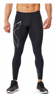 Компрессионные тайтсы 2XU Heat Compression Tights MA4181b BLK/SRF черные с серебряным лого вид сзади