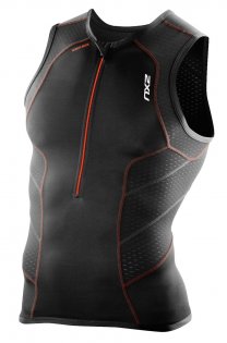 Мужская стартовая майка 2XU черная с красной молнией артикул MT3861a BLK/DTR