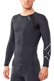 Компрессионная кофта 2XU Compression Long Sleeve Top артикул MA2308а BLK/SIL черная вид полубоком