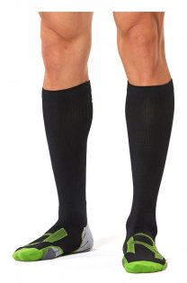 Компрессионные гольфы 2XU Compression Socks for Recovery черные с зеленым и серой подошвой