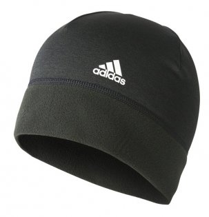 Шапка Adidas Climawarm Fleece Beani артикул BR0813L черная с флисом, впереди белый логотип