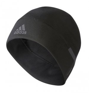 Шапка Adidas Climawarm Fleece Beani артикул BR0823M черная из флиса, впереди светооражающий логотип