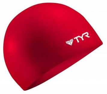 Шапочка для плавания TYR Silicone Cap Wrinkle Free артикул LCS 610 красная с белым логотипом