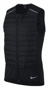 Жилетка Nike Aeroloft Running Vest артикул 859272 010 черная на молнии, на груди зоны утепления чередуются с зонами перфорации