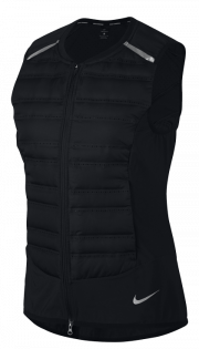 Женская жилетка Nike Aeroloft Running Vest W артикул 856636 010 черная на молнии, на груди чередующиеся зоны утепления и перфорации