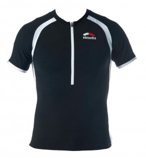 Стартовая футболка Skinfit Tri Aero Zip Shirt черная с серыми вставками, молния на груди