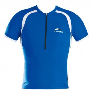 Стартовая футболка Skinfit Tri Aero Zip Shirt синяя с белыми вставками, черная молния на груди