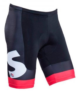 Стартовые шорты Skinfit Tri Shorts Tricolore черные с красной полоской и логотипом