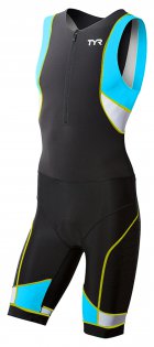 Мужской стартовый костюм TYR Competitor Tri Suit Front Zip без рукавов, черный с белыми и голубыми вставками артикул TCMSXP6A 705