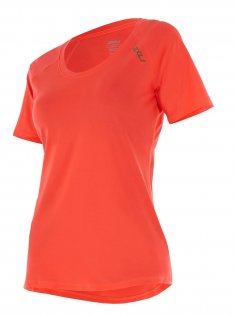 Женская футболка 2XU GHST Short Sleeve Tee W WR4273a FCL/GLD красная с золотым лого