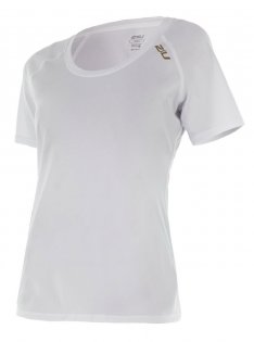 Женская футболка 2XU GHST Short Sleeve Tee W WR4273a WHT/GLD белая с золотым лого