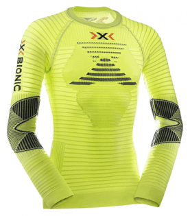 Термокофта X-Bionic Effektor Running Powershirt артикул O020570_E173 салатовая с черным, на груди логотип