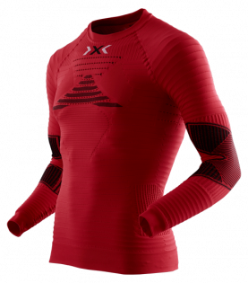 Термокофта X-Bionic Effektor Running Powershirt красная на груди логотип