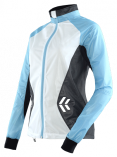 Женская куртка X-Bionic SphereWind Jacket W артикул O100043_A392 белая спереди, рукава голубые, черные бока
