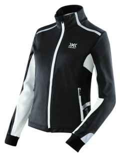 Женская куртка X-Bionic Winter SphereWind Light Jacket W артикул O100382_B119 черная, низ рукавов и молнии белые