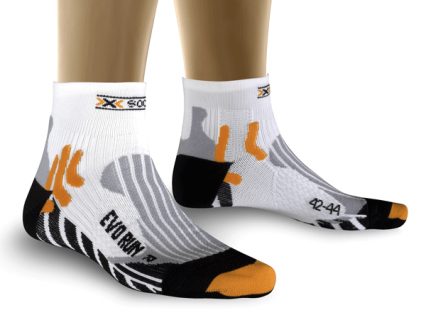 Носки X-Bionic X-Socks Evolution белые с черной подошвой, с серыми и оранжевыми полосками