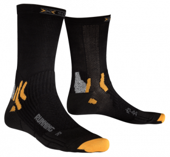 Носки X-Bionic X-Socks Mid Calf артикул X020253_B000 черные с серыми надписями, оранжевыми полосками и мыском
