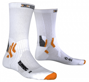 Носки X-Bionic X-Socks Mid Calf белые с черными надписями, оранжевыми полосками и мыском