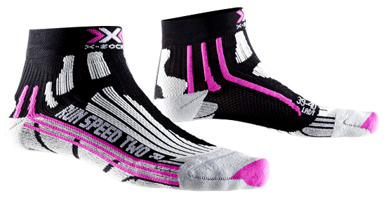 Женские носки X-Bionic X-Socks Run Speed Two W артикул X020436_B048 черные с серым, розовыми полосками и мыском