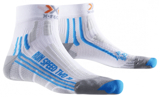 Женские Носки X-Bionic X-Socks Run Speed Two W белые с серым, голубыми полосками и мыском