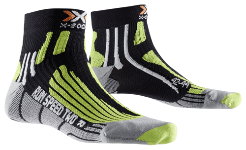 Носки X-Bionic X-Socks Run Speed Two артикул X020432_B202 черные с серой подошвой и салатовыми полосками