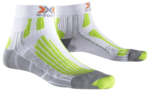 Носки X-Bionic X-Socks Run Speed Two белые с серым, салатовыми полосками и мыском