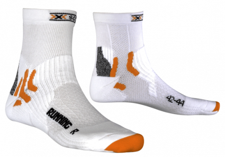 Носки X-Bionic X-Socks Short белые с черными надписями, оранжевыми полосками и мыском