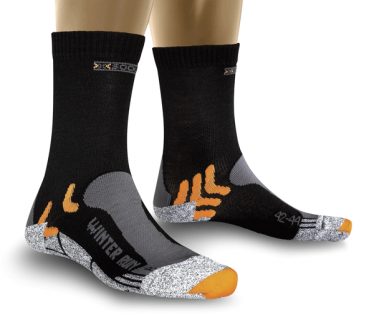Носки X-Bionic X-Socks Winter Run Sinofit Technology черные с серым и оранжевым, средней длины