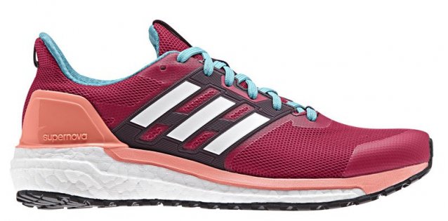 Женские кроссовки Adidas Supernova G-TX W артикул BB3670 бордовые с оранжевым, сбоку три белых полосы