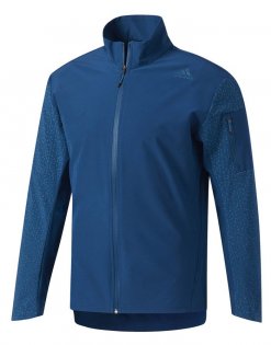 Куртка Adidas Supernova Storm Jacket артикул BQ7251 синяя на молнии, рукава с принтом, на левом рукаве карман на молнии