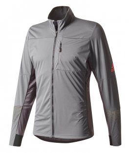 Куртка Adidas Xperior Jacket артикул BP8951 серая на груди карман на молнии, на рукаве оранжевый логотип