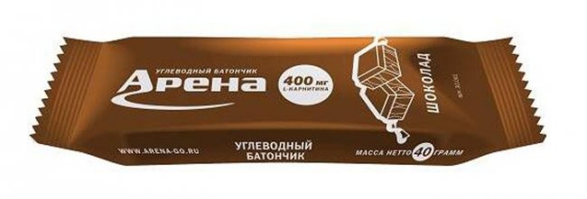 Батончик Арена Первая Углеводный с L-карнитином 40 g Шоколад 30001