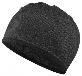 Шапка Asics Beanie Graphic артикул 146819 0904 черная с серым принтом и логотипом