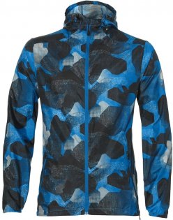 Куртка Asics Fuze X Packable Jacket артикул 141640 1175 синяя с черным и серым, бокам карманы