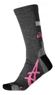 Носки Asics Winter Running Sock артикул 128059 0656 высокие, серые с розовым логотипом, черной пяткой и мыском
