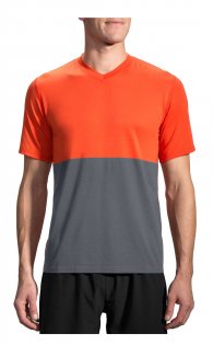 Футболка Brooks Fly-By Short Sleeve артикул 210830 803 сверху оранжевая, низ серый