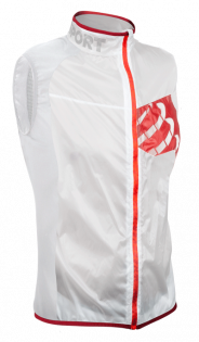 Жилетка Compressport Trail Hurricane Vest артикул WSTR-TK00 белая с красным кантом и молнией, на груди логотип