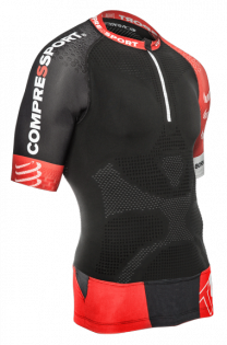 Футболка Compressport Trail Running Shirt V2 Short Sleeve артикул TSTRV2-SS99 черная с красным, молния до середины груди