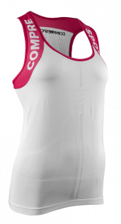 Женская компрессионная майка Compressport Trail Running Shirt V2 Ultra Tank Top W артикул TSTRW-TK00 белая с розовым