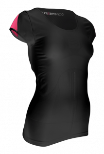 Женская компрессионная футболка Compressport Trail Running V2 W артикул TSTRW-SS99 черная с розовым
