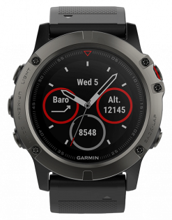 Часы Garmin Fenix 5X Sapphire серые с черным ремешком, на экране аналоговые часы