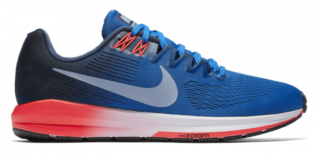 Кроссовки Nike Air Zoom Structure 21 артикул 904695 400 синие с белым логотипом, бело-красная подошва