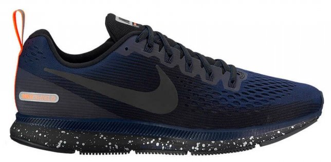 Кроссовки Nike Air Zoom Pegasus 34 Shield артикул 907327 001 темно-синие с черные верхом и логотипом