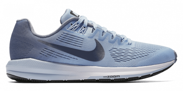 Женские кроссовки Nike Air Zoom Structure 21 W артикул 904701 400 голубые с черным логотипом, фото сбоку с внешней стороны
