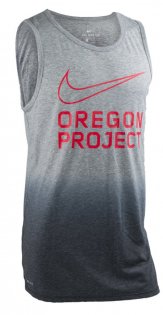 Майка Nike Dry Running Tank артикул 863192 063 серая с градиентом, красным логотипом и надписью