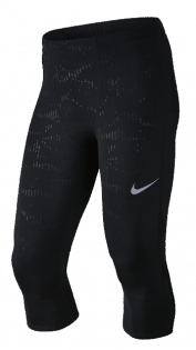 Тайтсы 3/4 Nike Power Running Tights артикул 856884 010 черные с логотипом на правой штанине