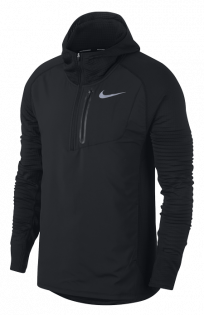 Кофта Nike Therma Sphere Running Hoodie артикул 859222 010 черная с капюшоном, молния до середины груди