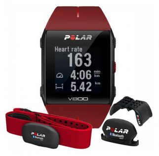 Часы Polar V800 Combo HR-H7 с красным ремешком, пульсомтр, датчик каденса, крепление на руль