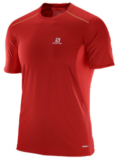 Мужская футболка Salomon Trail Runner SS Tee Matador красная с белым логотипом на груди артикул L39385400